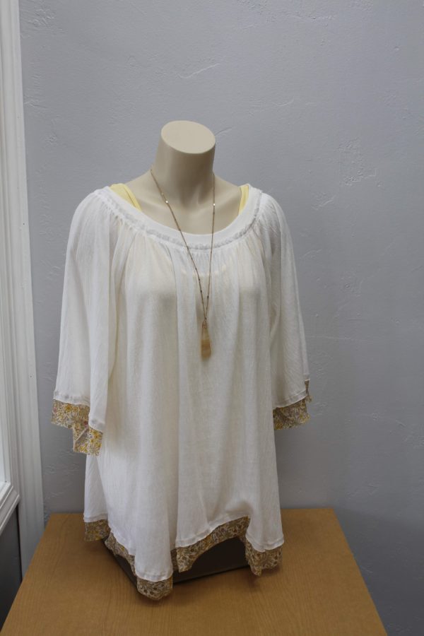 White Boho Top with Paisley Sleeves - Image 2