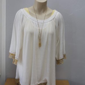 White Boho Top with Paisley Sleeves