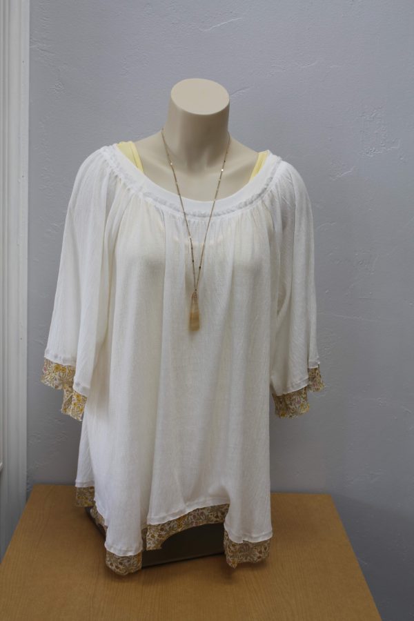 White Boho Top with Paisley Sleeves